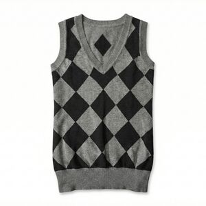 Forever 21 Men's V-Neck Argyle Sweater Vest - Black and Gray